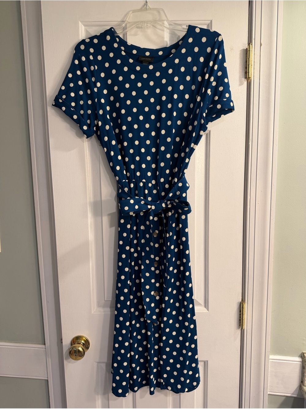 J.Jill Polka Dot Tie-Waist Midi Dress in Dark Teal & Ivory Size Medium
